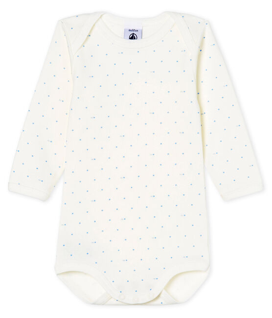 Rompertje lange mouwen babyjongen wit MARSHMALLOW/blauw ACIER
