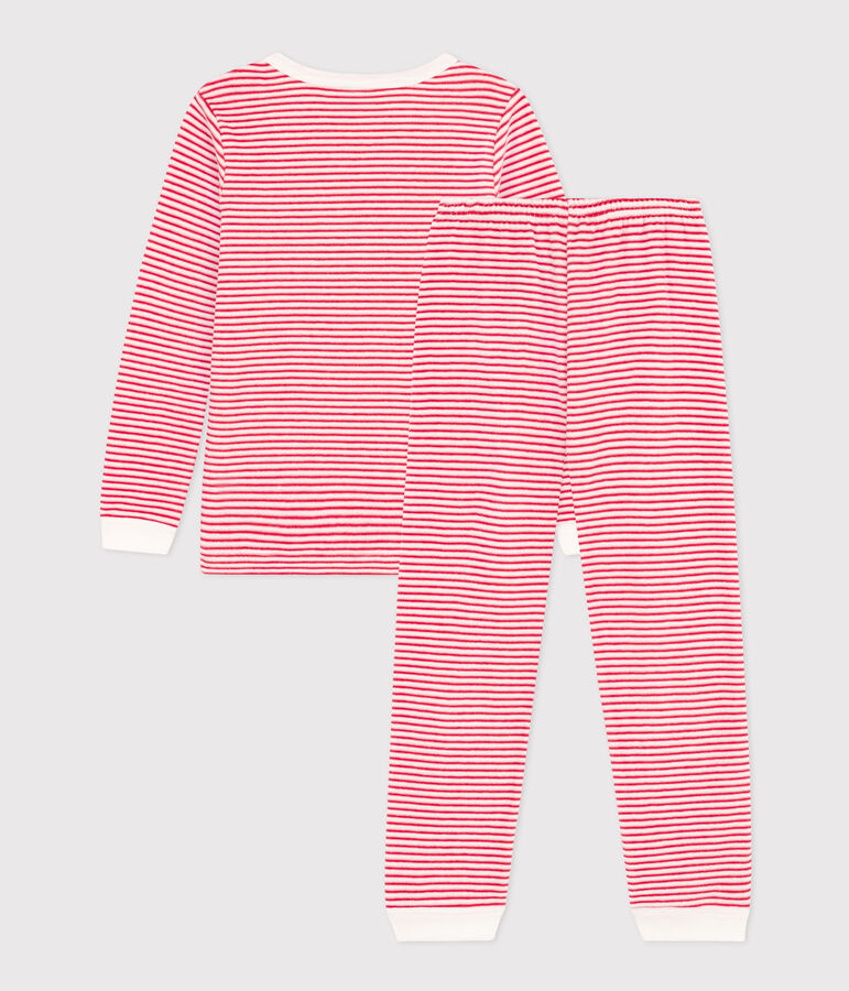 Pyjama ray&eacute; en velours enfant blanc/rouge