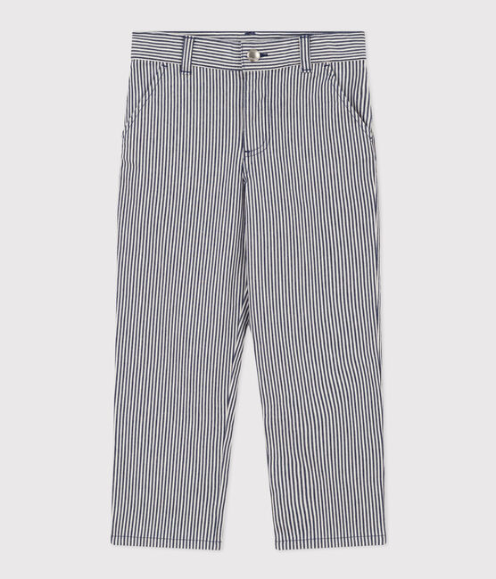 Pantalon en toile de coton rayé enfant garçon bleu MEDIEVAL/blanc MARSHMALLOW