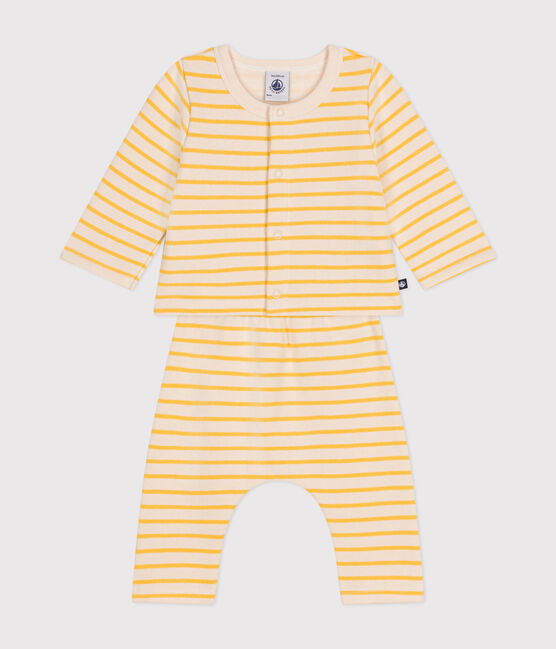 Tweedelige set van geruwde fleece voor baby's geel AVALANCHE/wit DAISY