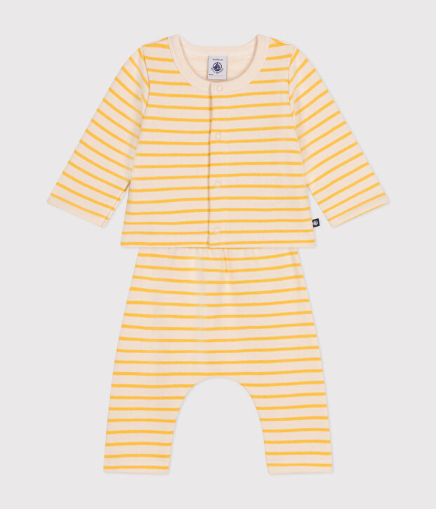 Ensemble 2 pi&egrave;ces en molleton gratt&eacute; b&eacute;b&eacute; &eacute;cru/jaune
