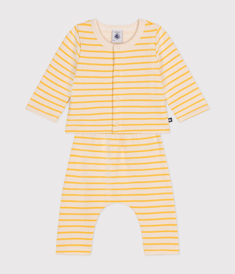 Tweedelige set van geruwde fleece voor baby's ecru/geel