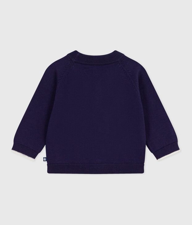 Cardigan b&eacute;b&eacute; en coton uni bleu marine