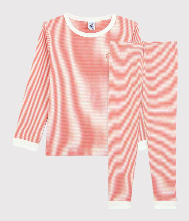 Gestreepte pyjama voor kleine meisjes/jongens in biokatoen roze/wit