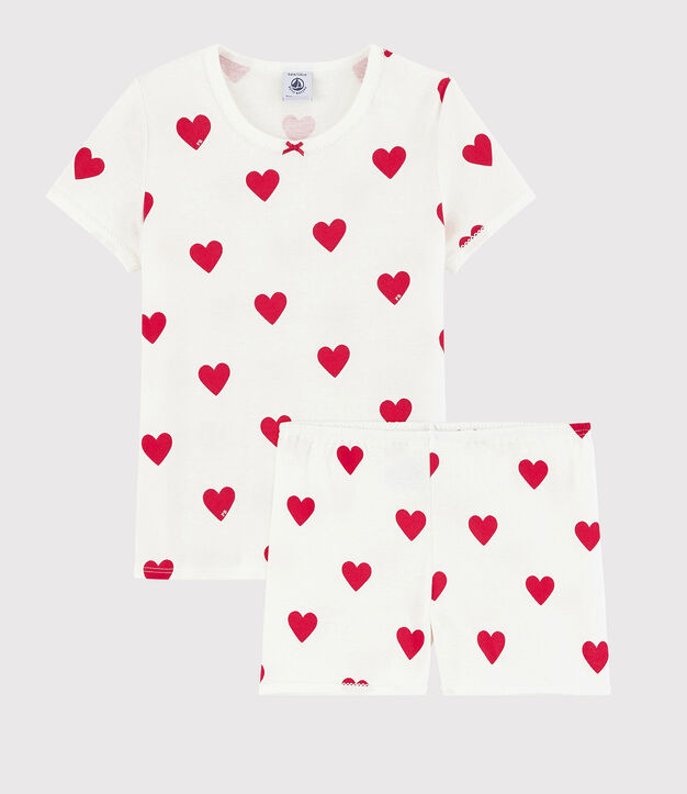 Short pyjama met hartjesprint wit/rood