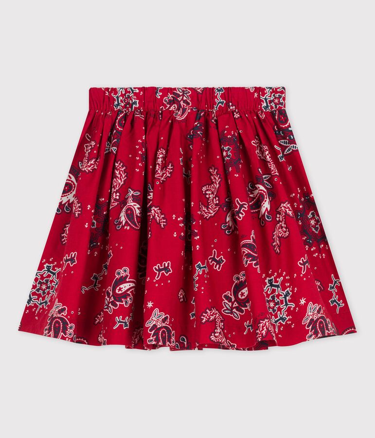 Meisjesrok in popeline met print rood/multicouleur