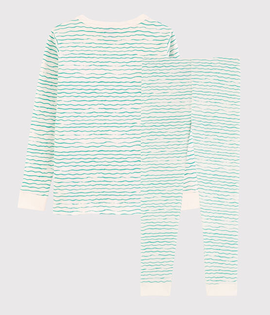 Pyjama snugfit imprimé vagues vertes petit garçon en coton blanc MARSHMALLOW/ VERT
