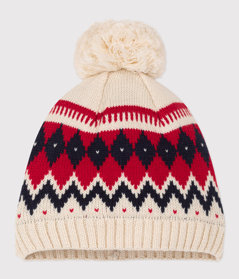 Wollen jacquardmuts voor baby's wit AVALANCHE/ MULTICO