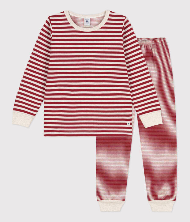 Pyjama &agrave; rayures petit gar&ccedil;on en tubique rouge/beige