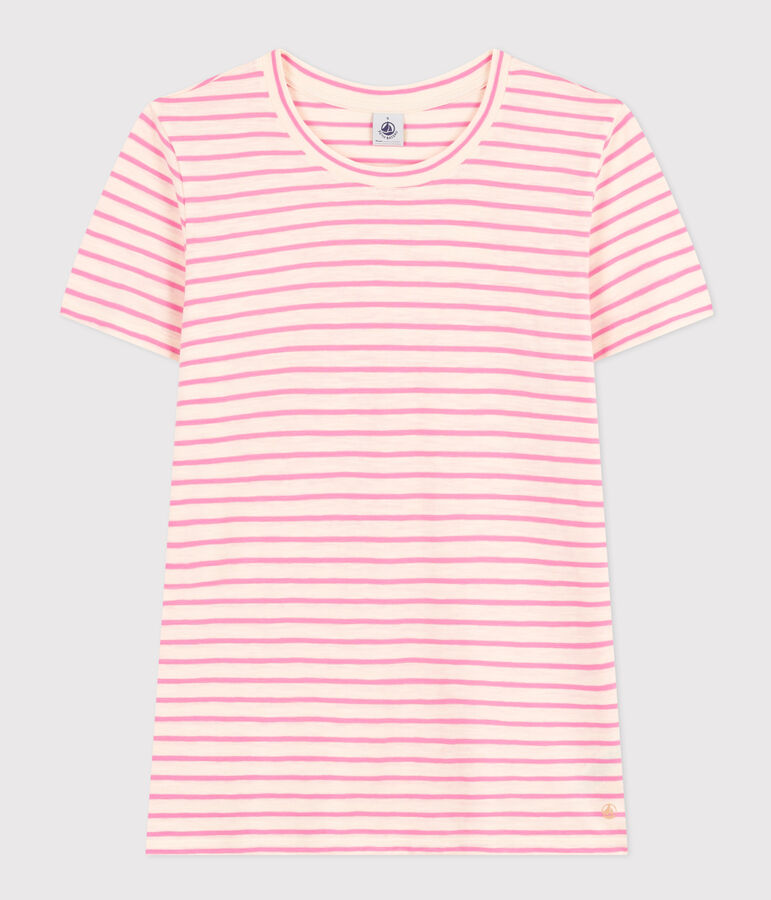 Le Droit, gestreept katoenen T-shirt met ronde hals voor dames ecru/roze