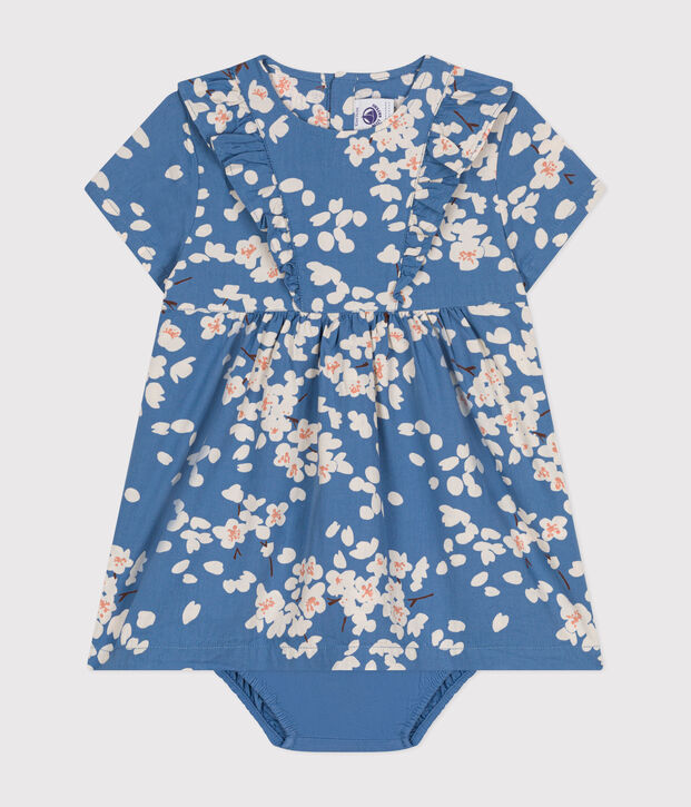 Poplin jurkje met korte mouw en bloomer voor baby's blauw/multicouleur