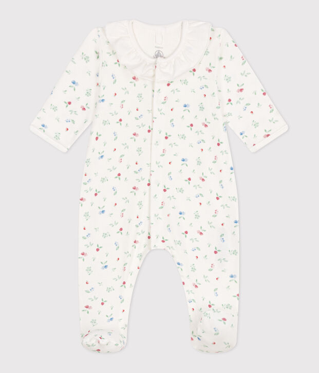 Katoenen babypyjama met bloemenprint wit/multicouleur