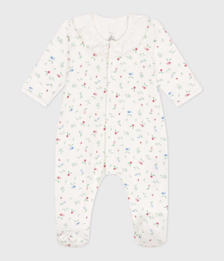 Katoenen babypyjama met bloemenprint wit/multicouleur