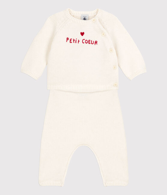 Ensemble 2 pièces bébé en tricot laine et coton blanc MARSHMALLOW