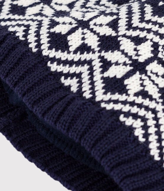Wollen jacquardmuts voor baby's blauw SOIR/ MARSHMALLOW