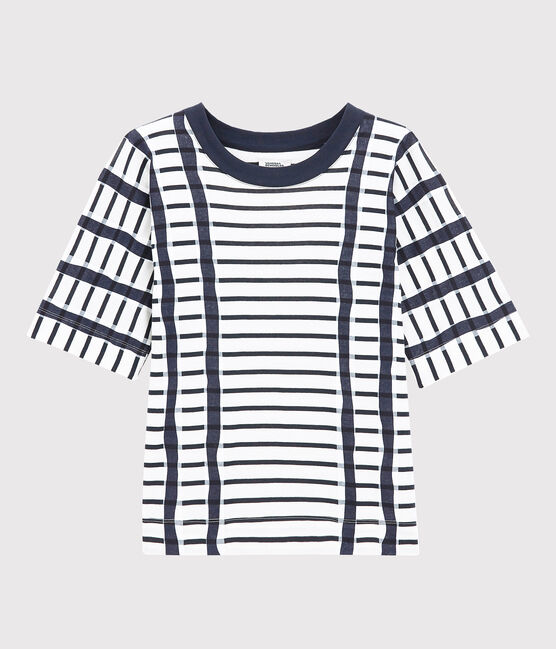 Tee-shirt kimono pour femme blanc MARSHMALLOW/bleu SMOKING