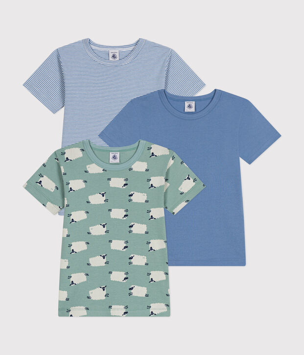Setje met 3 katoenen T-shirts met korte mouw en schaapmotiefje voor kinderen multicouleur