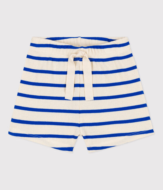 Short bébé en maille côtelée rayée bleu AVALANCHE/blanc PERSE