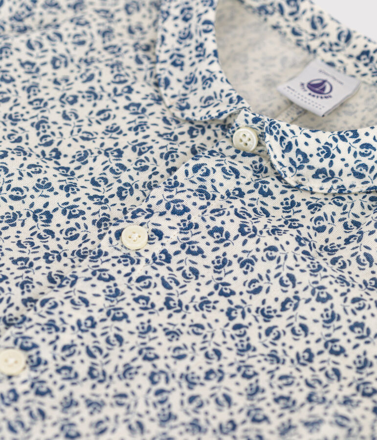 Korte playsuit uit katoenen gaas voor baby's ecru/blauw