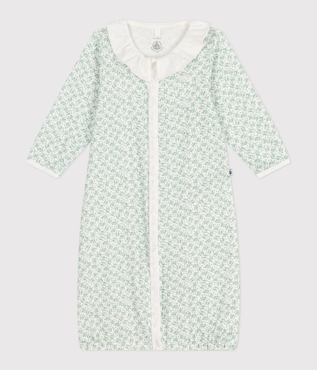 Katoenen pakje/trappelzak met gebloemde kraag voor baby's wit/multicouleur