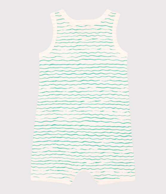 Katoenen golven-jumpsuit voor baby's wit MARSHMALLOW/ VERT