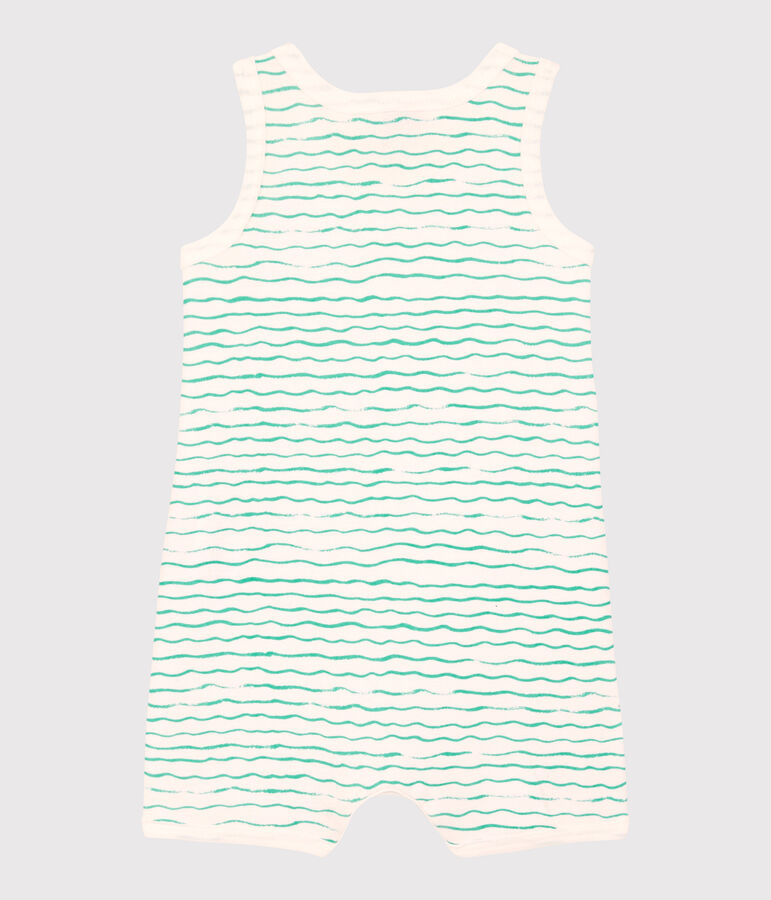 Katoenen golven-jumpsuit voor baby's wit MARSHMALLOW/ VERT