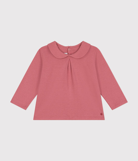 Katoenen babybloesje met kraagje roze ROSEWOOD