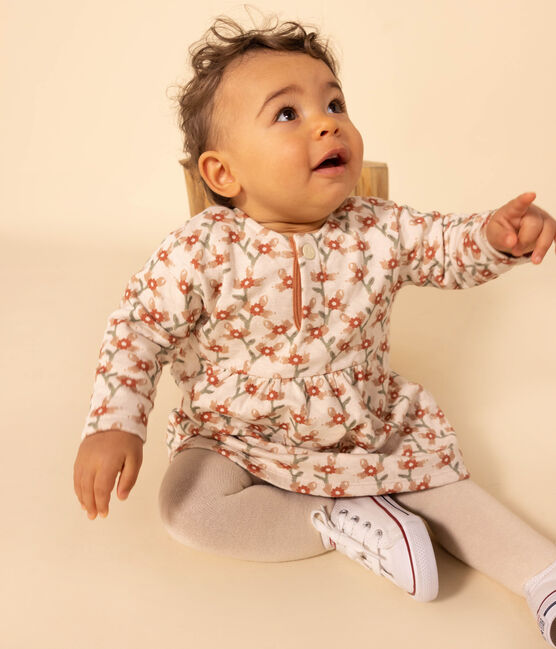 Jurk met lange mouwen in doorgestikte tubic met print voor baby's wit AVALANCHE/ MULTICO
