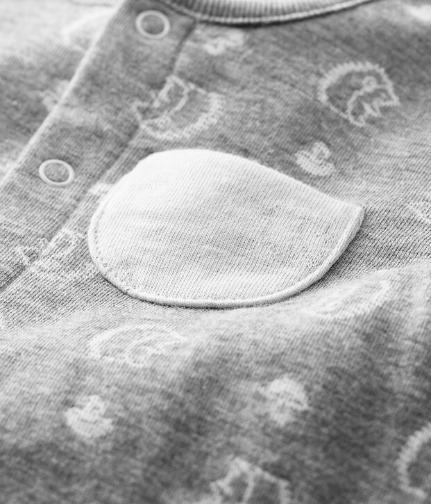 Combinaison longue jacquard &agrave; imprim&eacute; h&eacute;risson b&eacute;b&eacute; en tubique gris/blanc
