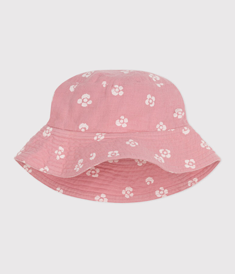 CAPELINE EN GAZE DE COTON A FLEURS ROSE ENFANT FILLE rose CHARME/blanc MARSHMALLOW