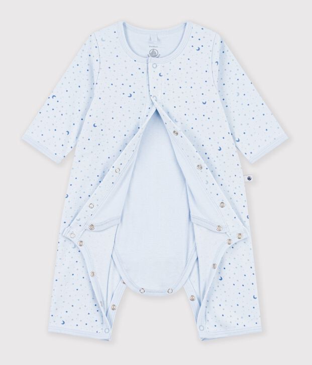 Katoenen bodypyjama zonder voetjes met sterrenprint blauw/multicouleur
