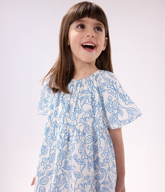 Katoenen kinderjurk met korte mouwen en print blauw MARSHMALLOW/ PORCELANA