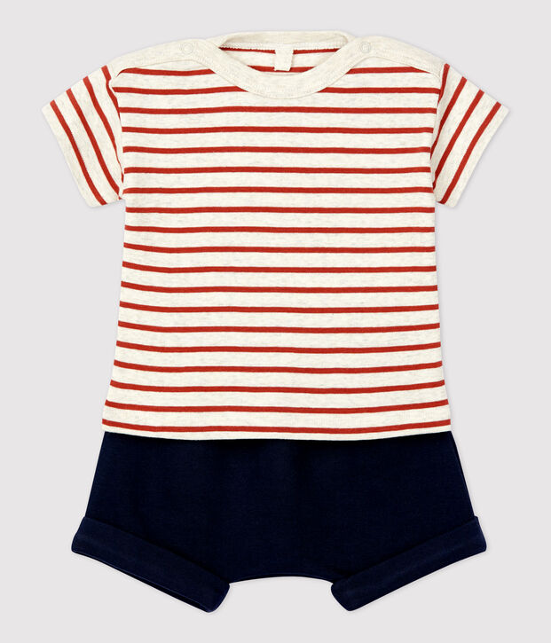Gestreept ensemble van biokatoen uit 2 delen voor baby's beige/bruin