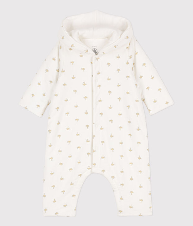 Combinaison longue ouatin&eacute;e &agrave; capuche en coton b&eacute;b&eacute; blanc/multicouleur