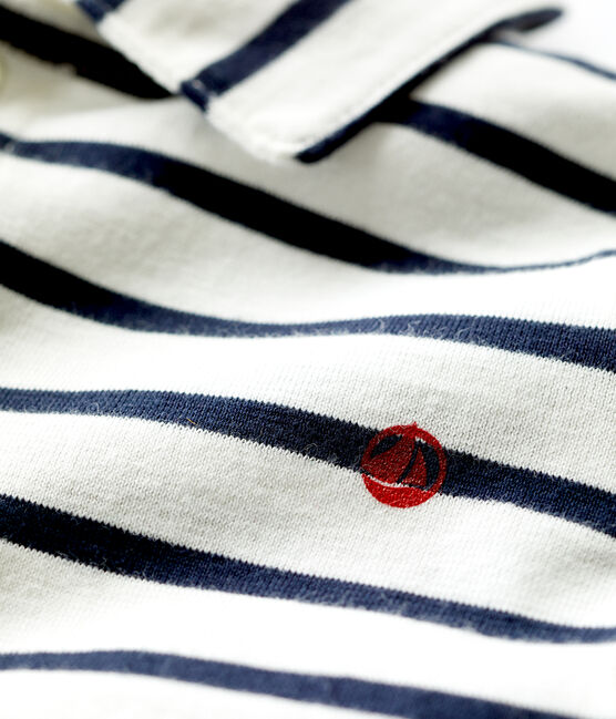 Gestreepte manrinière-polo met korte mouwen uit jerseystof voor baby's wit MARSHMALLOW/blauw SMOKING