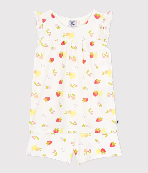 Korte katoenen kinderpyjama met vruchtenprint wit/multicouleur