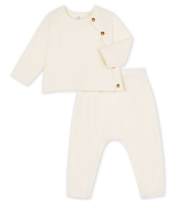 Set van twee babykleertjes, van katoen, merinowol en polyester wit MARSHMALLOW