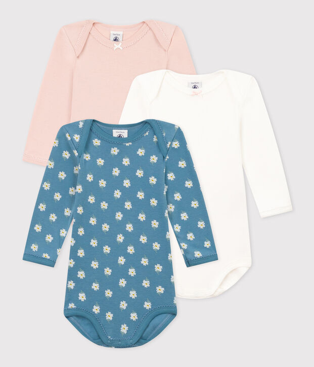 Lot de 3 bodies manches longues &agrave; fleurs b&eacute;b&eacute; en coton multicouleur