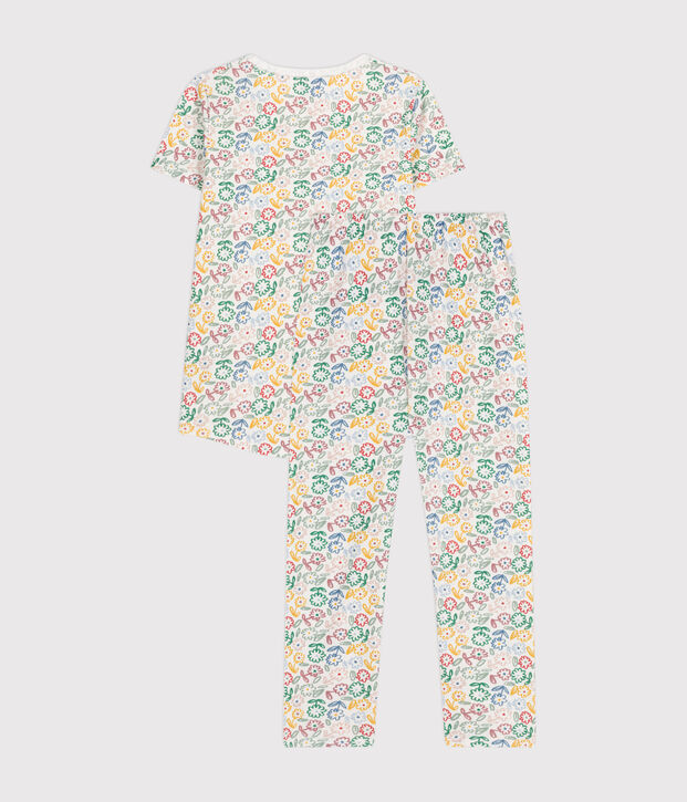 Katoenen kinderpyjama met bloemetjesmotief wit/multicouleur