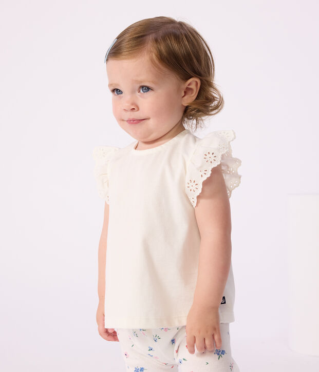 Effen katoenen T-shirt met korte mouwen voor baby's wit