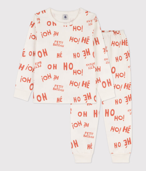 Jongenspyjama in molton wit/roze