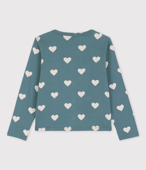 Cardigan met print voor meisjes in katoen groen/ecru