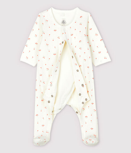Bodyjama cerises bébé en tubique en coton biologique blanc MARSHMALLOW/blanc MULTICO