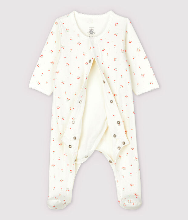 Baby kersen bodyjama van biologisch katoenen tubic wit/multicouleur