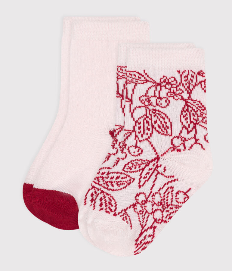 2 paires de chaussettes b&eacute;b&eacute; fille en coton &agrave; fleurs multicouleur