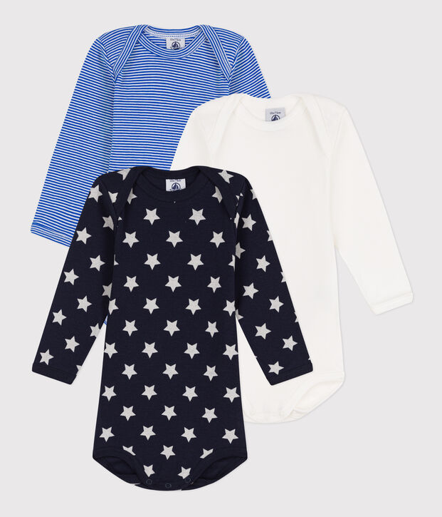 Lot de 3 bodies manches longues &eacute;toiles en coton multicouleur