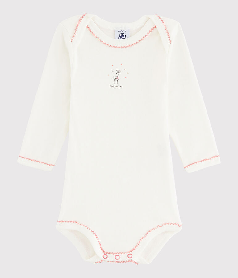 Body manches longues b&eacute;b&eacute; fille blanc MARSHMALLOW