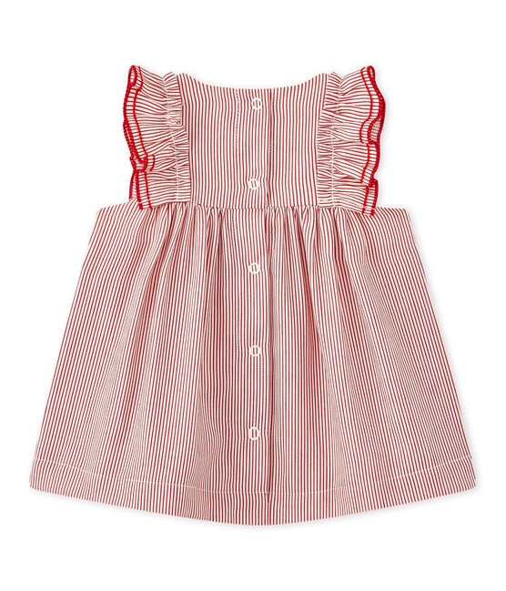 Robe bébé fille en popeline rayée blanc LAIT/rouge TERKUIT
