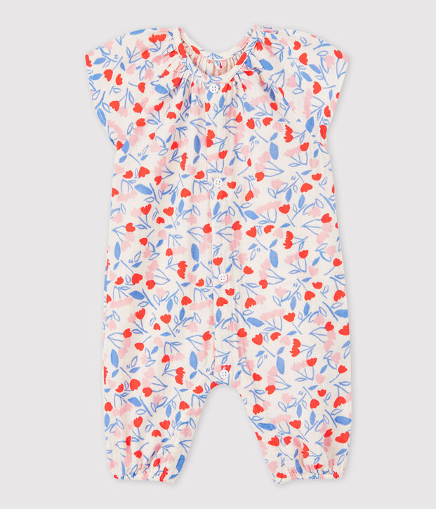 Lange gebloemde jumpsuit voor babymeisjes in luierstof van biologisch katoen roze/multicouleur