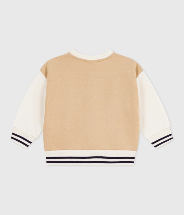 Veste teddy b&eacute;b&eacute; en coton colorblock et badge beige/&eacute;cru